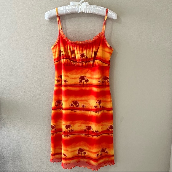California Concepts Dresses & Skirts - Vintage California Concepts Mini Slip Dress M Medium Orange Tropical Y2K 90s